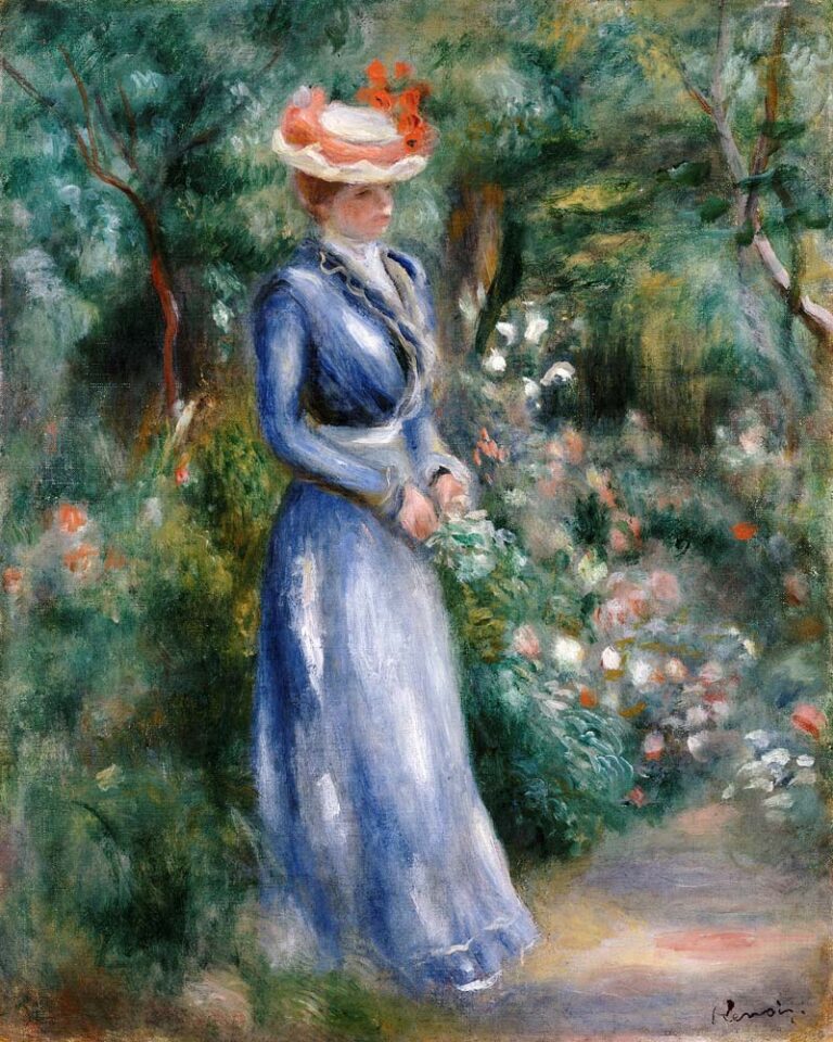 Femme en robe bleue debout dans le jardin de Saint-Cloud – Pierre-Auguste Renoir Pierre-Auguste Renoir