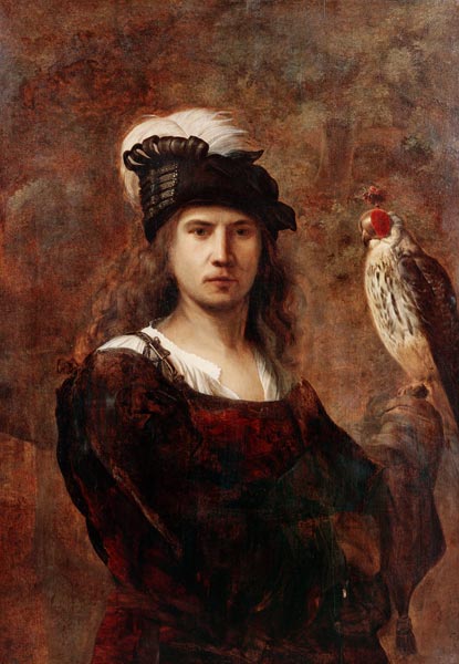 Un fauconnier, debout à mi-longueur, avec un chapeau à plumes – Rembrandt van Rijn Rembrandt van Rijn