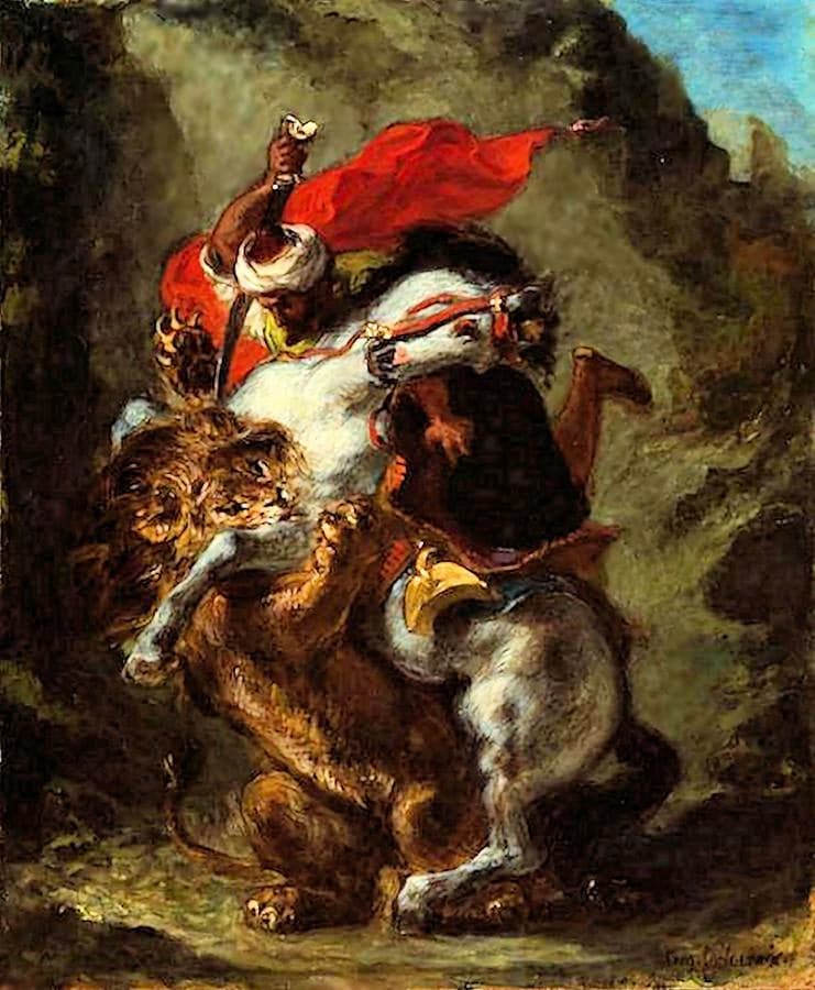 Cavalier arabe attaqué par un lion – Eugène Delacroix Eugène Delacroix