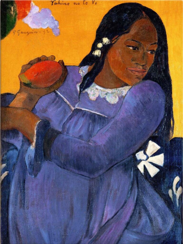 Femme en robe bleue avec une mangue – Paul Gauguin Paul Gauguin