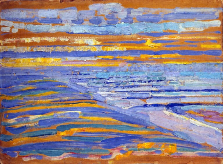 Vue depuis les dunes avec la plage et les jetées de Domburg – Mondrian Piet Mondrian