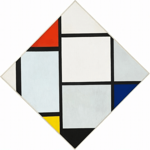 Composition losange avec rouge gris bleu jaune et noir – Mondrian Piet Mondrian