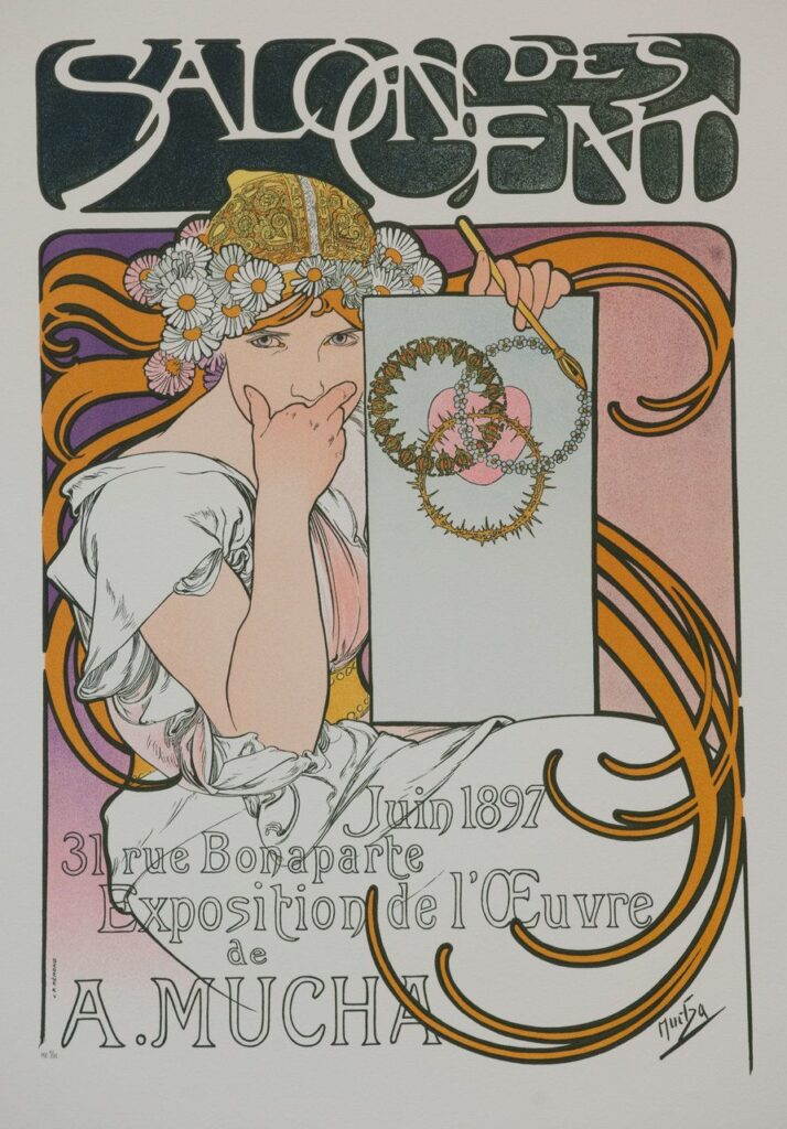 Plakat der Ausstellung  »Exposition de l »Oeuvre de A.Mucha », Paris, Juni 1897 – Mucha Alphonse Mucha