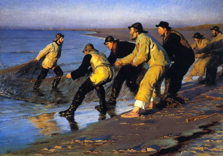 Pêcheurs tirant le filet sur la plage nord de Skagen – Peder Severin Kroyer Peder Severin Krøyer