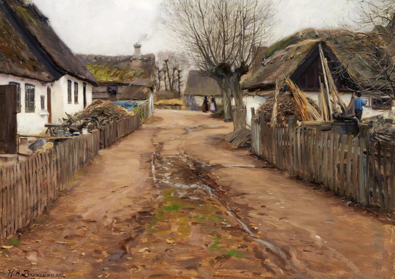 Scène de village au début du printemps – Hans Andersen Brendekilde Andersen Brendekilde