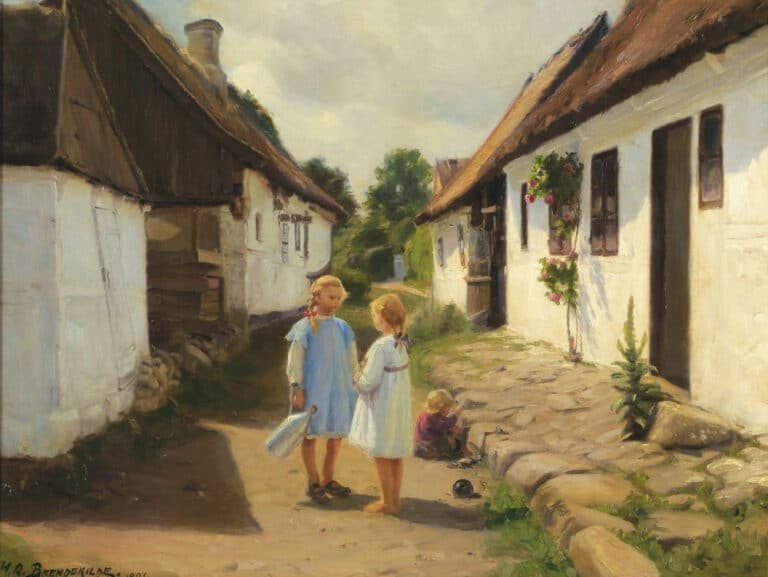 Deux enfants dans une rue de village – Hans Andersen Brendekilde Andersen Brendekilde