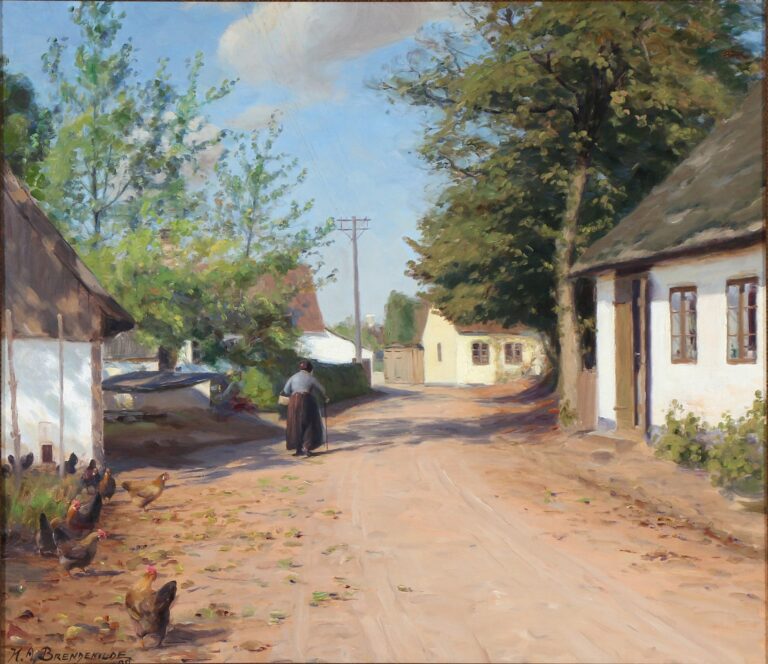 Une femme âgée dans une rue de village – Hans Andersen Brendekilde Andersen Brendekilde