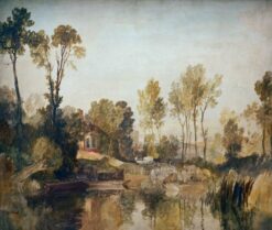 Maison au fleuve avec des arbres et des moutons – William Turner William Turner