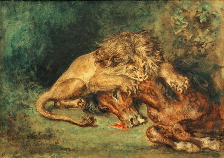 Lion, arrachant un cheval – Eugène Delacroix Eugène Delacroix