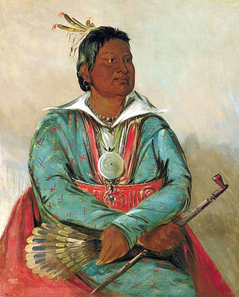 Mó-sho-la-túb-bee, He Who Puts Out and Kills, Chief of the Tribe – George Catlin George Catlin