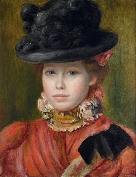 Fille au chapeau noir avec des fleurs rouges – Pierre-Auguste Renoir Pierre-Auguste Renoir