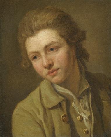 Portrait d’un jeune, tête et épaules, portant une chemise marron à col ouvert – Nicolas Bernard Lépicié Nicolas Bernard Lépicié