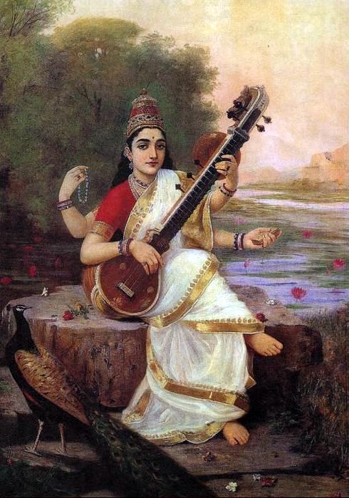 Painting of the Goddess Saraswati – Raja Ravi Varma Raja Ravi Varma