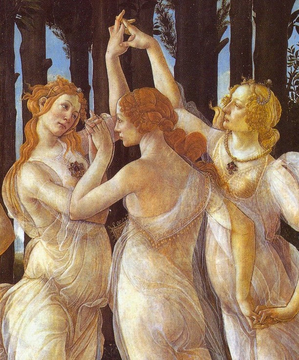 Primavera (Allégorie du printemps). Détail : Les Trois Grâces, à droite – Portrait de Caterina Sforza – Sandro Botticelli Sandro Botticelli