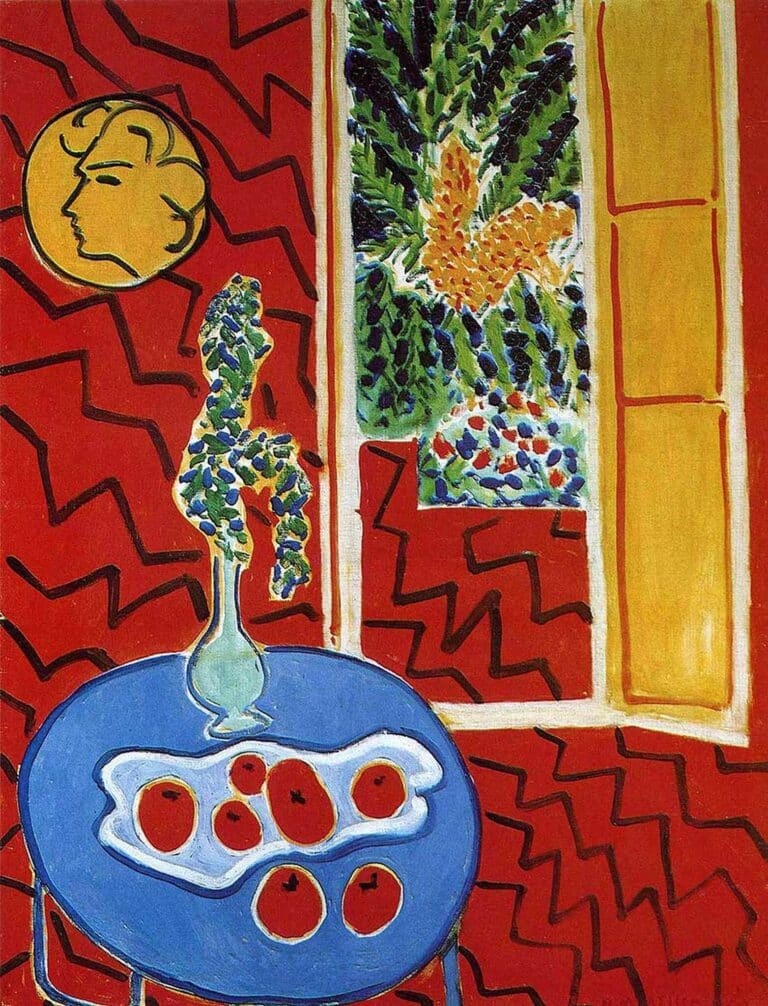 Nature morte intérieure rouge sur une table bleue – Matisse Henri Matisse