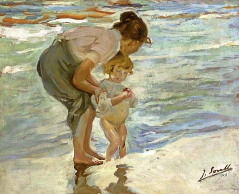 Mère et enfant sur la plage – Sorolla Joaquín Sorolla