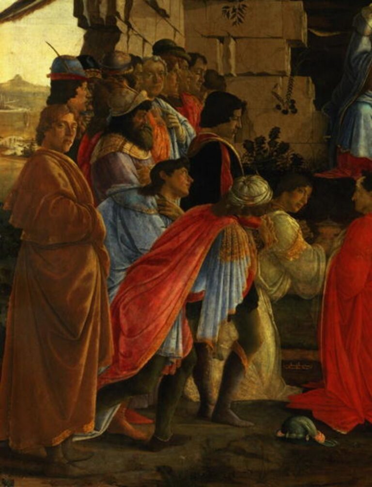 L’Adoration des Mages, détail de l’autoportrait et de ceux de la famille Médicis – Sandro Botticelli Sandro Botticelli