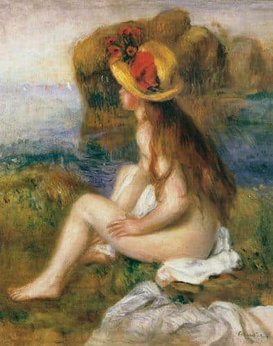 Baigneuse assise avec un chapeau de paille – Pierre-Auguste Renoir Pierre-Auguste Renoir