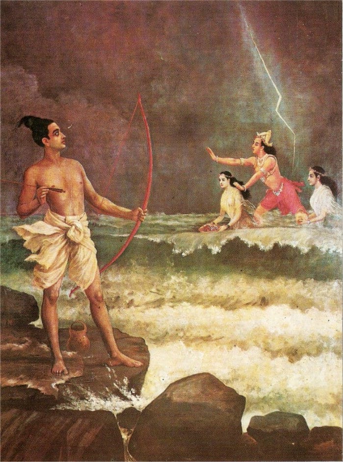 Sri Rama Vanquishing the Sea – Raja Ravi Varma Raja Ravi Varma