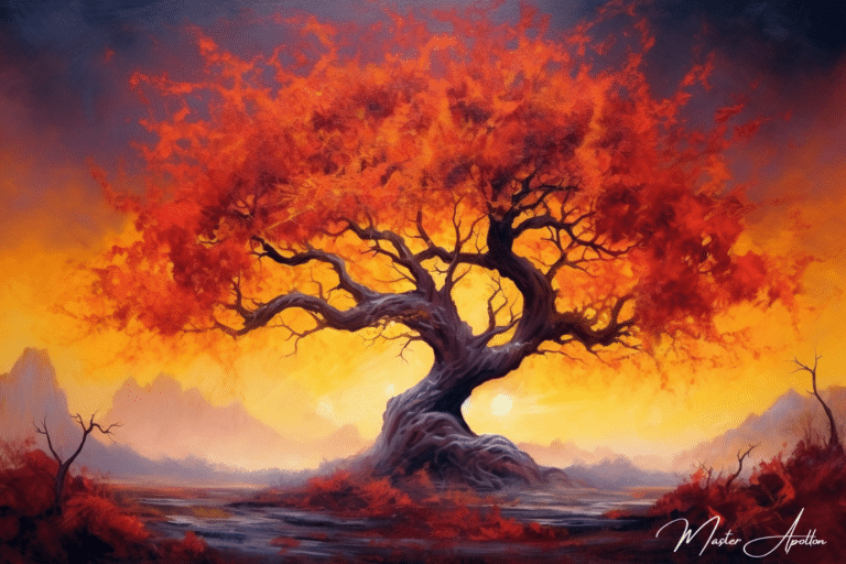 Tableau arbre automne couché du soleil Tableaux Contemporains