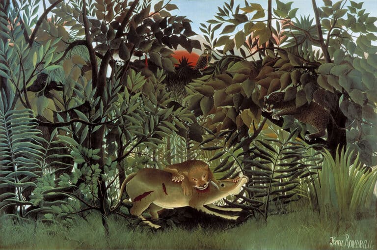 Le lion ayant faim se jette sur l’antilope – Henri Rousseau Henri Rousseau