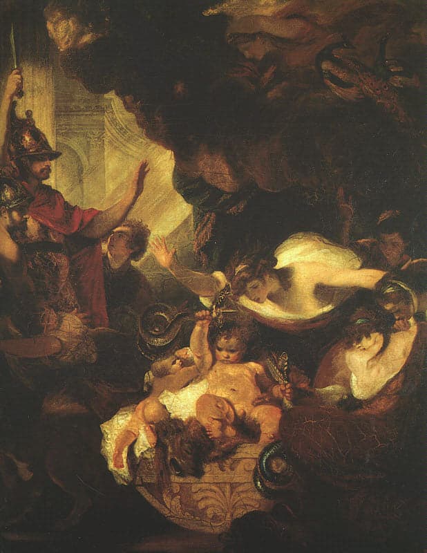 L’enfant Hercule étranglant des serpents dans sa crade – Joshua Reynolds Joshua Reynolds