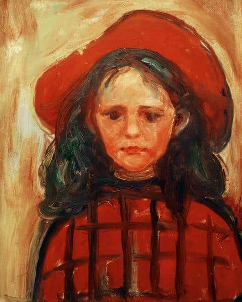 Fille en robe rouge à carreaux et chapeau rouge – Edvard Munch Edvard Munch