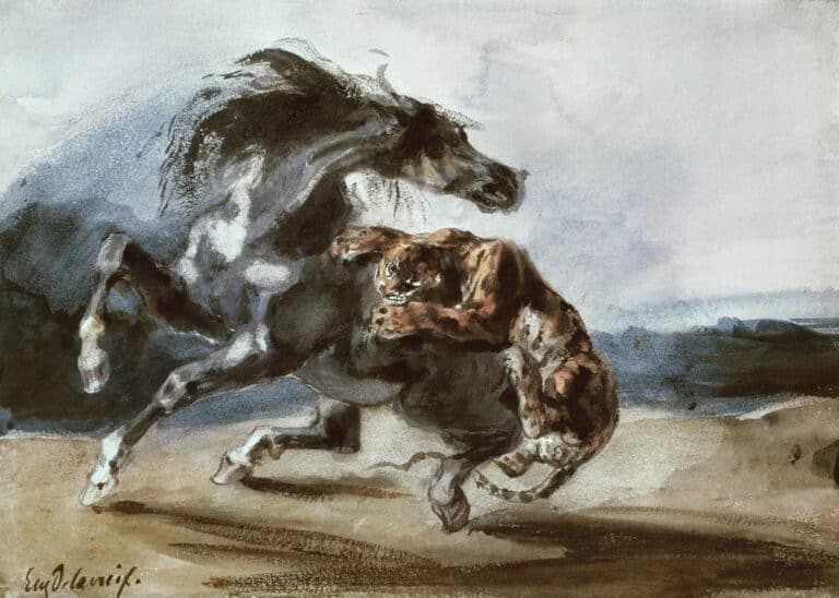 Tigre attaquant un cheval sauvage – Eugène Delacroix Eugène Delacroix