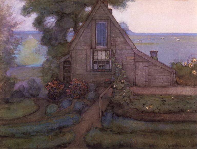 Façade de ferme triangulée avec polder en bleu – Mondrian Piet Mondrian