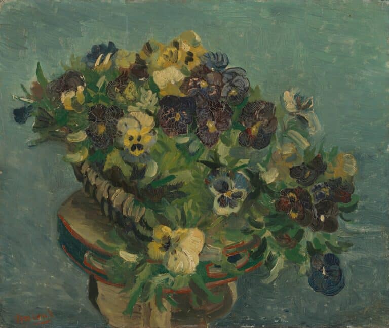 Panier de pensées sur une petite table – Van Gogh Vincent Van Gogh