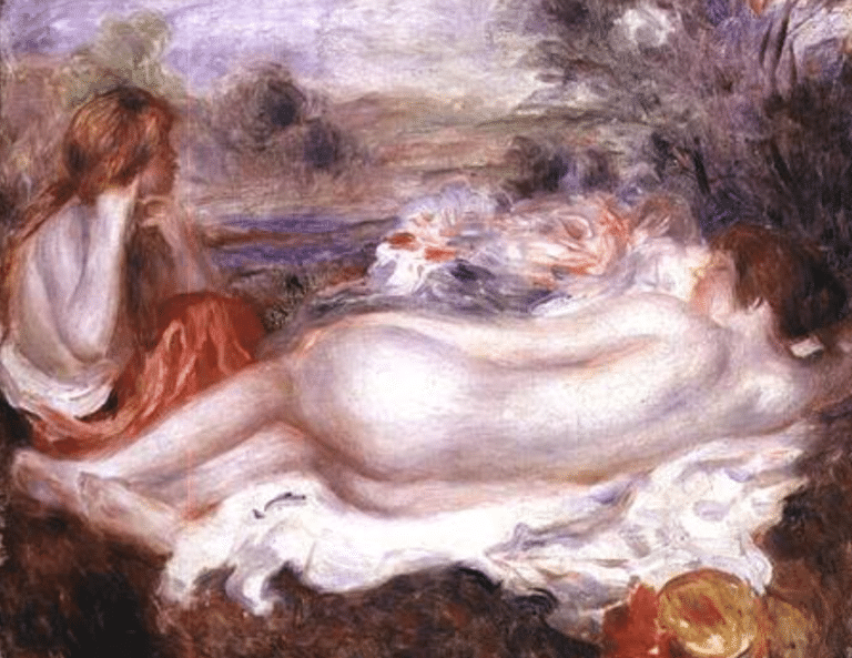 Baigneur allongé et une jeune fille qui se coiffe – Pierre-Auguste Renoir Pierre-Auguste Renoir