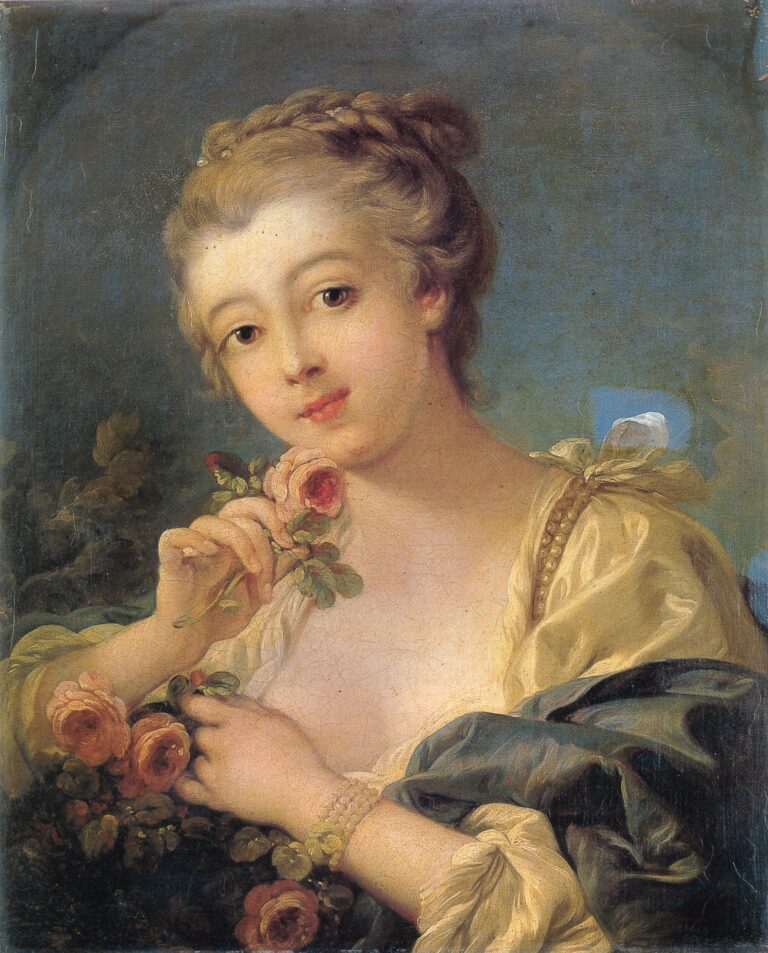 Young Woman with a Bouquet of Roses – François Boucher François Boucher