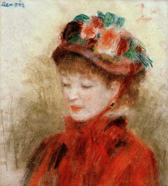 Jeune femme avec un chapeau à fleurs c.1877 – Pierre-Auguste Renoir Pierre-Auguste Renoir