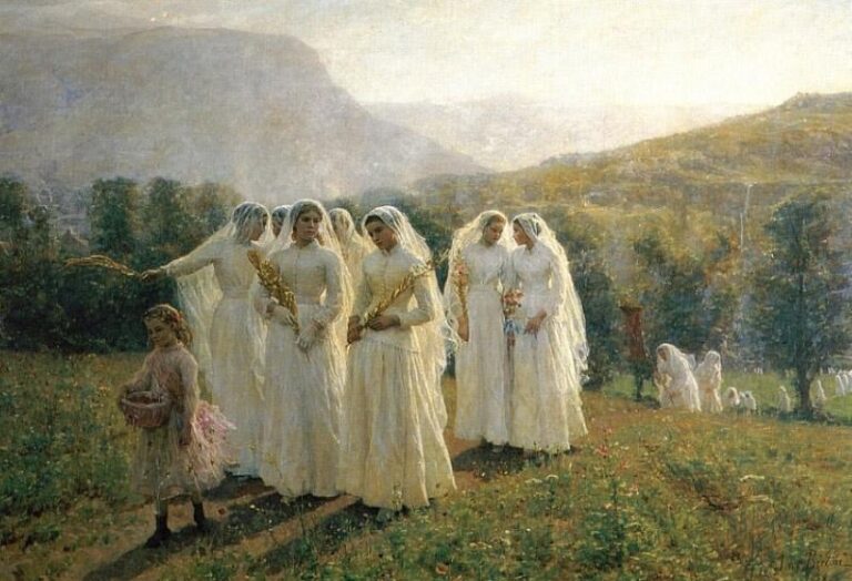 Jeunes femmes se rendant à une procession – Jules Breton Jules Breton